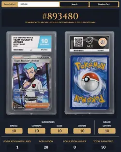 Pokemon Destined Rivals 223/182 Team Rocket's Archer UR Ace Grade 10 - Image 3