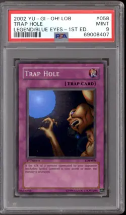 Yu-Gi-Oh Legend of Blue Eyes 1st Edition GLOSSY Trap Hole LOB-058 PSA 9 YuGiOh - Image 1