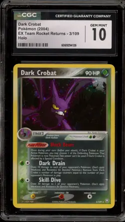 Pokemon Dark Crobat EX Team Rocket Returns Holo Rare #3 CGC 10 Gem Mint - Image 1