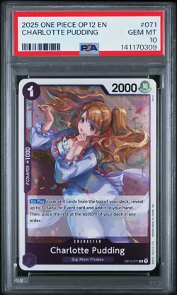 2025 One Piece OP12 #071 Charlotte Pudding PSA 10 - Image 3