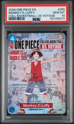 2026 ONE PIECE PROMOS ONE PIECE COLLEGE BK: US VOYAGE MONKEY D. LUFFY PSA 10 - Image 1
