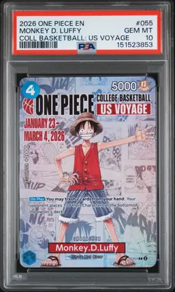 2026 ONE PIECE PROMOS ONE PIECE COLLEGE BK: US VOYAGE MONKEY D. LUFFY PSA 10 - Image 1