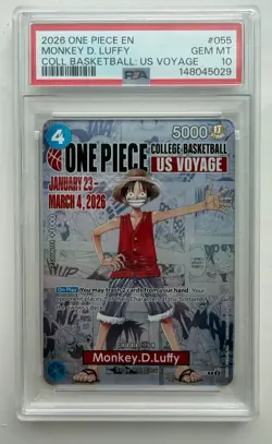 2026 ONE PIECE PROMOS ONE PIECE COLLEGE BK: US VOYAGE MONKEY D. LUFFY PSA 10 - Image 1