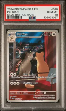 2024 POKEMON SFA EN-SHROUDED FABLE ILLUSTRATION RARE #078 PERSIAN PSA 10 - Image 1