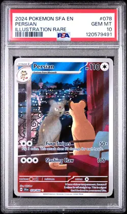 2024 POKEMON SFA EN-SHROUDED FABLE ILLUSTRATION RARE #078 PERSIAN PSA 10 - Image 1
