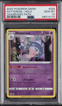 2020 POKEMON SWORD & SHIELD CHAMP'S PATH #020 HATTERENE-HOLO PSA 10 - Image 1