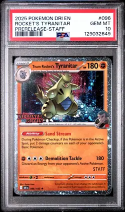 2025 POKEMON DRI EN-DESTINED RIVALS #096 TEAM ROCKET'S TYRANITAR PSA 10 - Image 1
