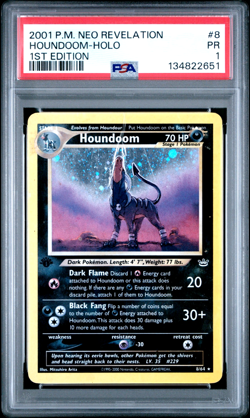 PSA 1 1ST EDITION 2001 Neo Revelation Houndoom 8/64 Holo Foil Rare Pokemon - Image 1