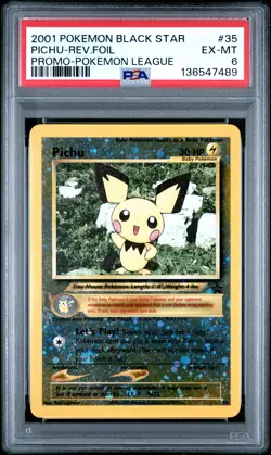 2001 POKEMON PROMO BLACK STAR POKEMON LEAGUE #35 PICHU-REVERSE FOIL PSA 6 - Image 1