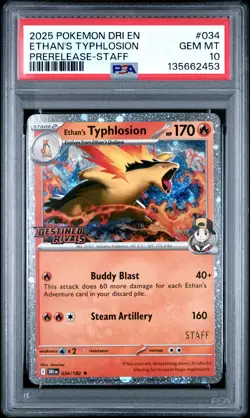 2025 POKEMON DRI EN-DESTINED RIVALS PRERELEASE-STAFF ETHAN'S TYPHLOSION PSA 10 - Image 1