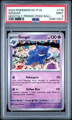 2024 POKEMON INDONESIAN SV-P PROMO MONTHLY PROMO-POKE BALL #118 GENGAR PSA 9 - Image 1