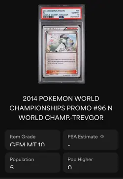 Pokemon N PSA 10 Dark Explorers World Championship 2014 Trevgor POP 5 - Image 3