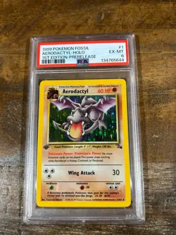 POKEMON 1999 Fossil 1st Edition Prerelease AERODACTYL Holo #1 PSA 6 RARE - Image 1
