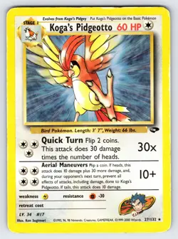 Koga's Pidgeotto 27/132 Gym Challenge Pokemon Card Vintage WOTC Non Holo Rare Mp - Image 1