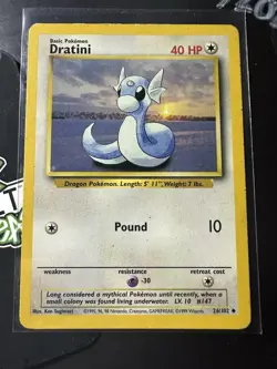 Dratini 26/102, 1999 Base Set, Pokemon TCG, WotC, Vintage, Uncommon, NM/LP - Image 1