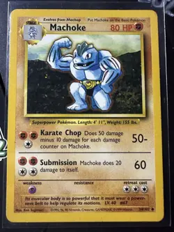 Machoke 34/102, 1999 Base Set, Pokemon TCG, WotC, Vintage, Uncommon, LP/NM - Image 1