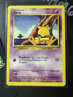 Abra 43/102, 1999 Base Set, Pokemon TCG, WotC, Vintage, Common, NM/LP - Image 1