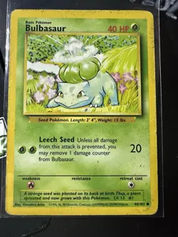 Bulbasaur 44/102, 1999 Base Set, Pokemon TCG, WotC, Vintage, Common, MP - Image 1