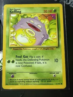 Koffing 51/102, 1999 Base Set, Pokemon TCG, WotC, Vintage, Common, NM/LP - Image 1