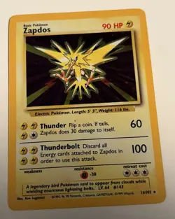 Pokemon TCG Zapdos Holo Rare Card Base Set 16/102 - Image 1