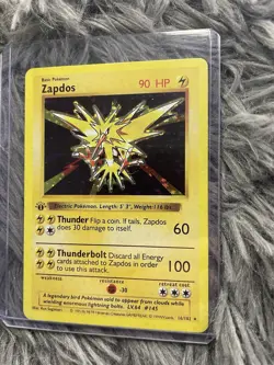 Rare Zapdos Pokemon Card TCG Shiny Holo Base Set 145|150 Pikachu Collection Gift - Image 4