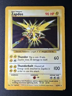 Pokemon TCG Zapdos Holo Rare Card Base Set 16/102, 1999 - Image 1