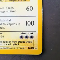Pokemon Tcg Zapdos 16/102 Base Set Holo Rare vintage - Image 5