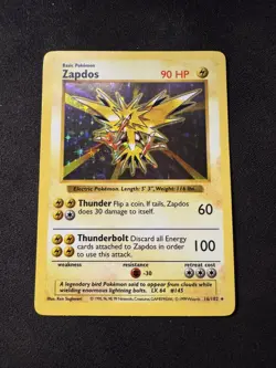 1999 Pokemon TCG Zapdos Shadowless Holo 16/102 Base Set Rare - Image 1