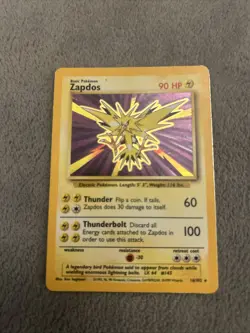 Pokemon TCG Zapdos Holo Rare Card Base Set 16/102, 1999 - Image 1