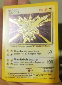 Pokemon TCG Zapdos Holo Rare Card Base Set 16/102 1999 WOTC NM - Image 3