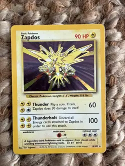Pokemon TCG Zapdos Holo Rare Card Base Set 16/102, 1999 - Image 1