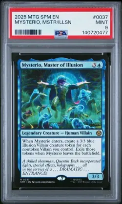2025 MTG Spiderman EN Mysterio, Master of Illusion RARE #0037 PSA 9 MINT - Image 1