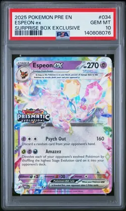 Pokemon Prismatic Evolutions Espeon ex 034/131 Surprise Box Stamped PSA 10 - Image 1