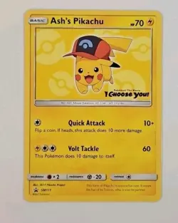 Pokemon TCG Ash's Pikachu SM111 2017 Sun & Moon Black Star Promo - Image 1