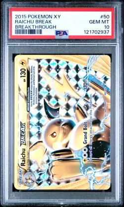 Pokemon Card PSA 10 RAICHU BREAK 2015 POKEMON XY BREAKTHROUGH #50 - Image 1