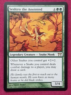 Magic The Gathering CHAMPIONS OF KAMIGAWA SESHIRO THE ANOINTED green card MTG - Image 1