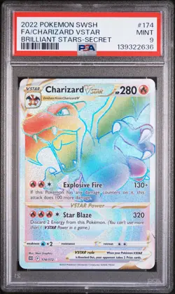 2022 POKEMON SWORD & SHIELD BRILLIANT STARS SECRET #174 FA/CHARIZARD VSTAR PSA 9 - Image 1