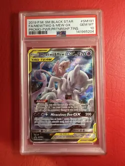 PSA 10 Mewtwo & Mew GX SM191 Alternate Alt Art Promo Tag Team Pokemon Card - Image 1