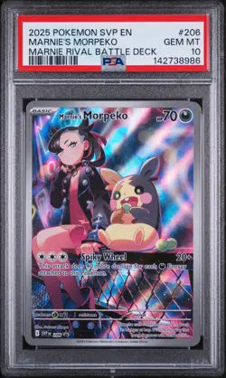 2025 POKEMON SVP EN-SV BLACK STAR PROMO #206 MARNIE'S MORPEKO PSA 10 - Image 1