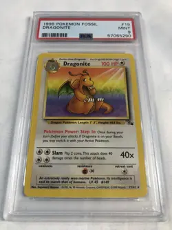 1999 POKEMON FOSSIL #19 DRAGONITE NON HOLO UNLIMITED MINT PSA 9 - Image 1