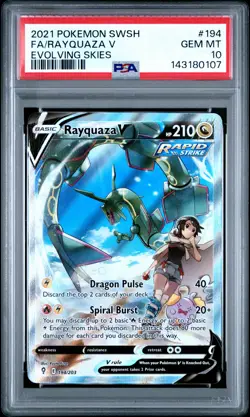 2021 POKEMON SWORD & SHIELD EVOLVING SKIES #194 FULL ART/RAYQUAZA V PSA 10 - Image 1