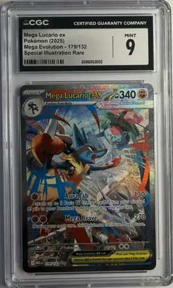 2025 POKEMON MEGA EVOLUTION SPECIAL ILLUSTRATION RARE #179 MEGA LUCARIO EX CGC 9 - Image 1