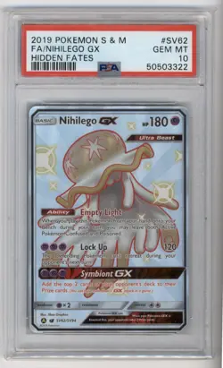 Pokemon 2019 Nihilego GX SV62/SV94 Full Art SV Hidden Fates GEM MINT PSA 10 - Image 1