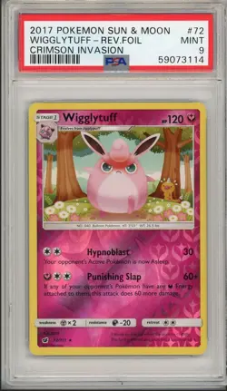 2017 Pokemon Sun & Moon Crimson Invasion Wigglytuff Reverse Foil Holo #72 PSA 9 - Image 1
