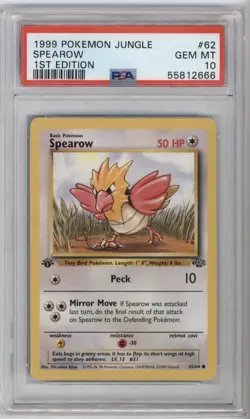 1999 POKEMON CARD JUNGLE 1ST ED #62 SPEAROW PSA 10 GEM MINT WOTC - Image 1