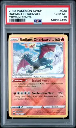 2023 Pokemon SWSH Crown Zenith #020 Radiant Charizard PSA 10 GEM MINT - Image 1