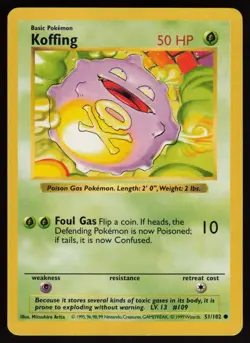 KOFFING 51/102 COMMON BASE SET SHADOWLESS POKEMON NM/M - Image 1