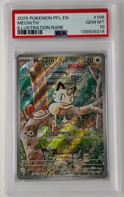 2025 POKEMON PFL EN-PHANTASMAL FLAMES ILLUSTRATION RARE #106 MEOWTH PSA 10 - Image 1