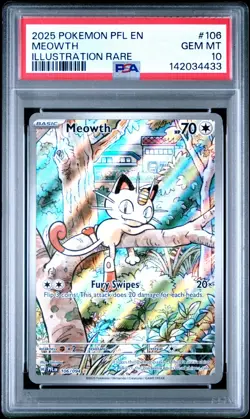 2025 POKEMON PFL EN-PHANTASMAL FLAMES ILLUSTRATION RARE #106 MEOWTH PSA 10 - Image 1