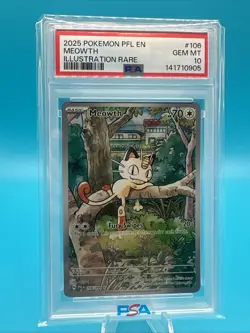 2025 POKEMON PFL EN-PHANTASMAL FLAMES ILLUSTRATION RARE #106 MEOWTH PSA 10 - Image 1